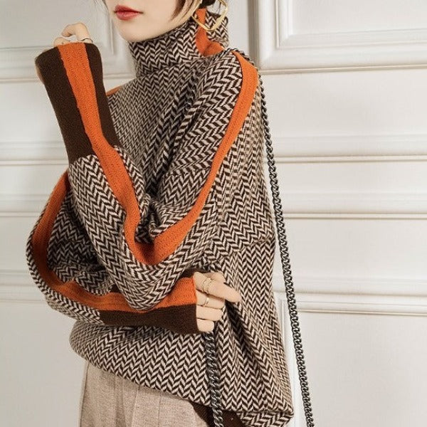 Clémence｜コントラストストライプ入りタートルネックセーター